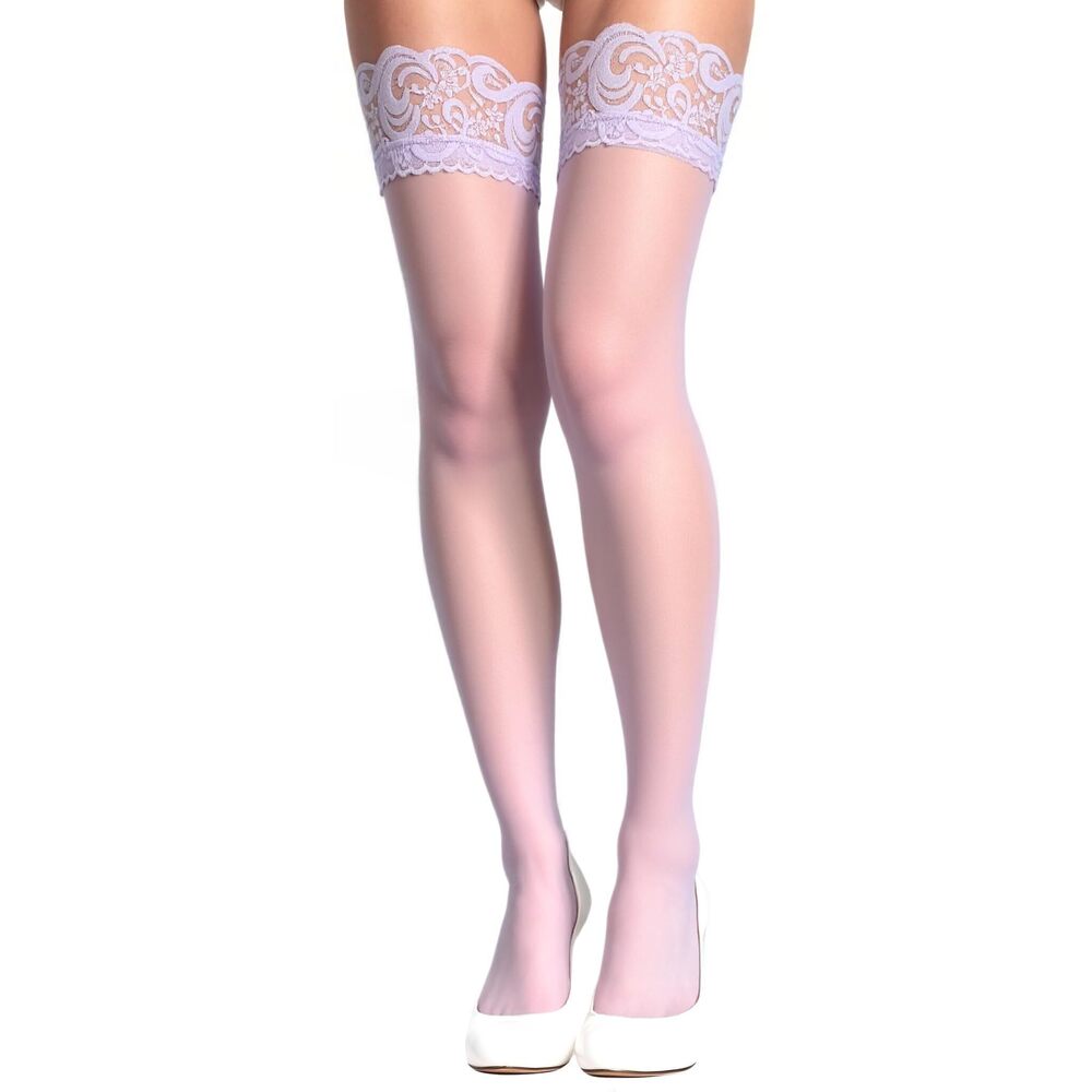 5071 Thigh High Stockings Purple Sexy Sheer Nylons Lace Top Thigh Highs
